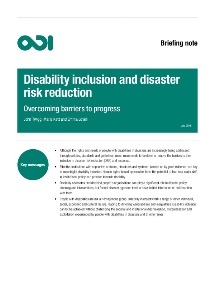 Disability Inclusion and Disaster Risk Reduction: Overcoming Barriers ...